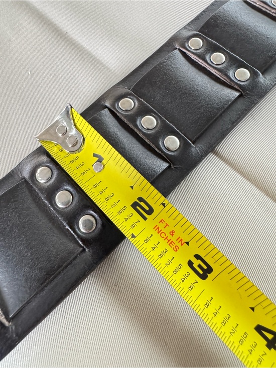 VTG DKNY Black Genuine Leather Studded Wide Belt Silver Hardware Size XL main image 7